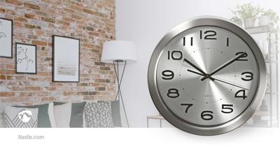 Nedis clwa010mt30sr ronde wandklok diameter 30 cm roestvrij staal