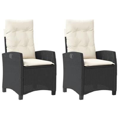 Tuinstoelen 2 st verstelbaar met kussens poly rattan zwart - thumbnail