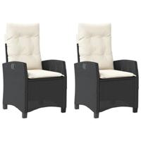 Tuinstoelen 2 st verstelbaar met kussens poly rattan zwart - thumbnail