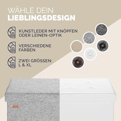 Opvouwbare Zitbank met opbergruimte en deksel - 115cm - Lichtgrijs Opvouwbare Zitbank met opbergruimte en deksel - 115cm - Lichtgrijs