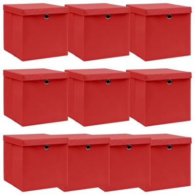 VidaXL Opbergboxen met deksel 10 st 32x32x32 cm stof wit VidaXL Opbergboxen met deksel 10 st 32x32x32 cm stof wit