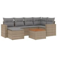 7-delige Loungeset met kussens poly rattan gemengd beige - thumbnail