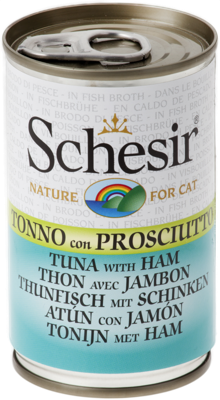 SCHESIR Tonijn met ham in bouillon - nat kattenvoer - 140g SCHESIR Tonijn met ham in bouillon - nat kattenvoer - 140g