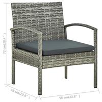 4-delige Loungeset met kussens poly rattan grijs - thumbnail