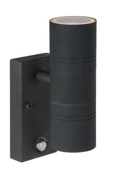 Lucide ARNE-LED IR - Wandspot / Wandlamp Binnen/Buiten - Ø 6,3 cm - LED - GU10 - 2x5W 2700K - IP44 - Beweging & dag/nacht sensor - Zwart
