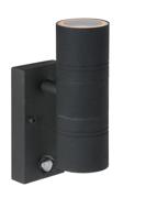 Lucide ARNE-LED IR - Wandspot / Wandlamp Binnen/Buiten - Ø 6,3 cm - LED - GU10 - 2x5W 2700K - IP44 - Beweging & dag/nacht sensor - Zwart - thumbnail