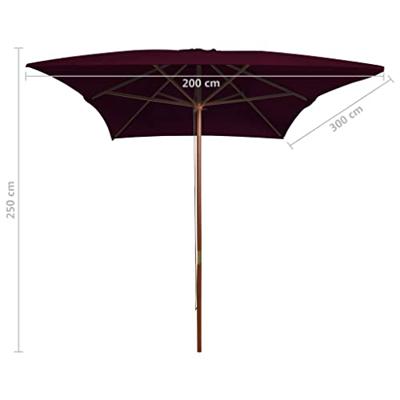VidaXL Parasol met houten paal 200x300 cm bordeauxrood