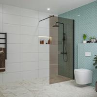 Fortifura Galeria inloopdouche - 100x200cm - rookglas - wandarm - mat zwart SW797940/SW797905 - thumbnail
