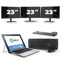 HP Elite x2 1012 G1 - Intel Core m5-6e Generatie - 12 inch - Touch - 8GB RAM - 256GB SSD - Windows 10 Home + 3x 23 inch Monitor - thumbnail