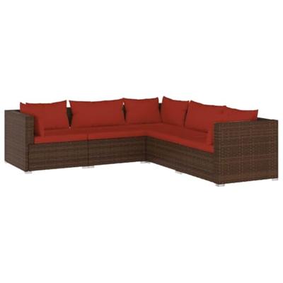 5-delige Loungeset met kussens poly rattan bruin