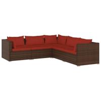 5-delige Loungeset met kussens poly rattan bruin - thumbnail