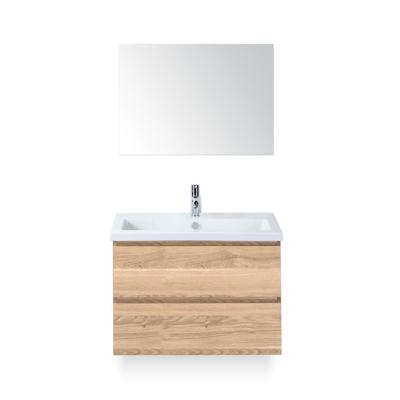 Vogue Badmeubelset 80 cm - Greeplijst in kleur - Grey Oak - Keramische Wastafel Wit 1 kraangat - met Spiegel