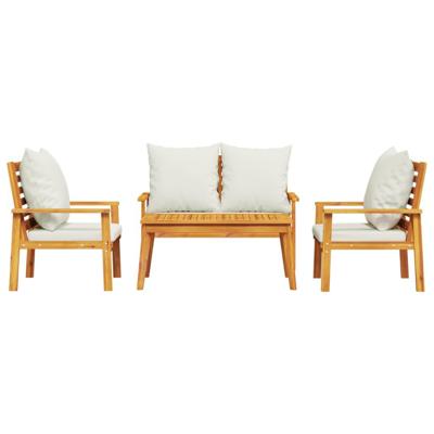 4-delige Loungeset met kussens massief acaciahout - thumbnail