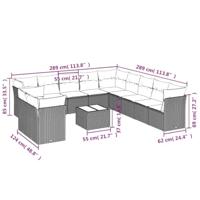 12-delige Loungeset met kussens poly rattan bruin - thumbnail
