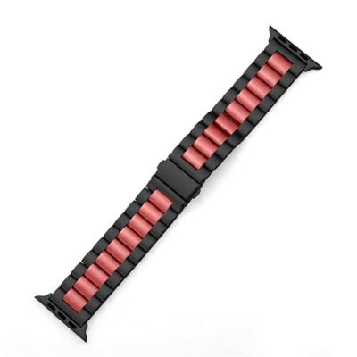 Stalen schakelband - Zwart met rood - Geschikt voor Apple watch 44mm / 45mm / 46mm / 49mm