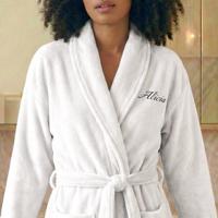 Dames badjas borduren - Wit - L/XL - thumbnail