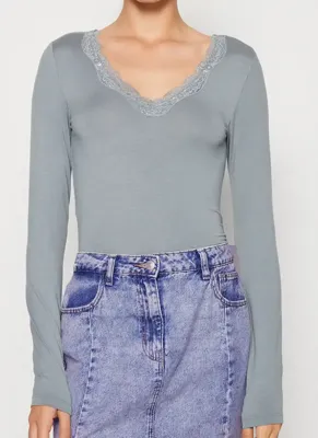 Dames shirt Kant lange mouw - Barbera - Kanten dames ondershirt - Viscose