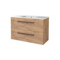 Badmeubelset BWS Salt 100x46cm Met Grepen 2 Lades Met Wastafel 1 Kraangat Whisky Oak - thumbnail
