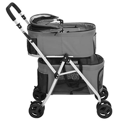 VidaXL Hondenwagen 2-laags inklapbaar 83x48x97 cm oxford stof grijs
