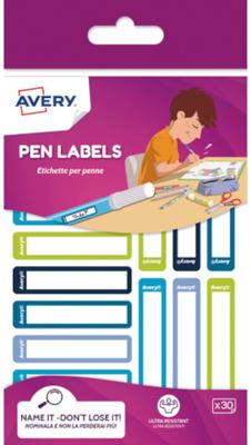 Avery Family mini naametiketten, ft 5 x 1 cm, blauw/groen, ophangbare etui met 30 etiketten Avery Family mini naametiketten, ft 5 x 1 cm, blauw/groen, ophangbare etui met 30 etiketten
