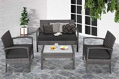 Polyrattan Tuinzitgroep 4-delig. Grijs/Antraciet