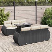 7-delige Loungeset met kussens poly rattan zwart - thumbnail