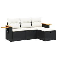 4-delige Loungeset met kussens poly rattan zwart - thumbnail