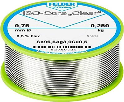 Felder ISO-Core Clear SAC305 Soldeertin Spoel Sn96,5Ag3Cu0,5 0.250 kg 0.75 mm Felder ISO-Core Clear SAC305 Soldeertin Spoel Sn96,5Ag3Cu0,5 0.250 kg 0.75 mm