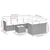 9-delige Loungeset met kussens poly rattan grijs - thumbnail