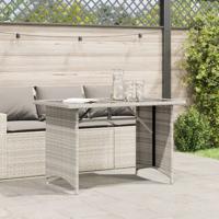 Tuintafel met glazen blad 110x68x70 cm poly rattan lichtgrijs - thumbnail