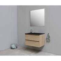 On-Line Badkamermeubelset - 80 cm - Voorgemonteerd - Ladestructuur - Acryl Wastafel - zonder Kraangat - Spiegel - Eiken - thumbnail
