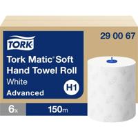 TORK Matic® zachte papieren handdoekrollen wit met grijs bladerontwerp H1, Advanced-kwaliteit, absorberend, 6 rollen met elk 150 m. 290067 - thumbnail