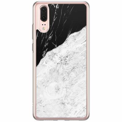 Huawei P20 siliconen hoesje - Marmer zwart grijs