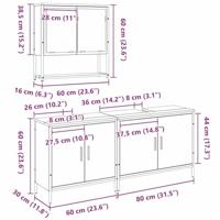 Badkamermeubelset 3 pcs Zwart 80 x 30 x 44 cm Bewerkt hout - thumbnail