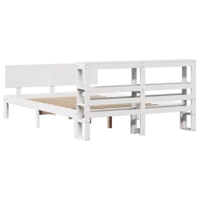 Bedframe met hoofdbord massief grenenhout wit 150x200 cm