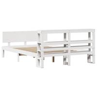 Bedframe met hoofdbord massief grenenhout wit 150x200 cm - thumbnail