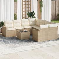 9-delige Loungeset met kussens poly rattan beige - thumbnail