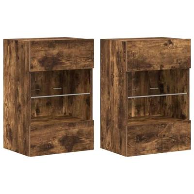 Wandkasten met LED-verlichting voor tv 2 st 40x30x60,5 cm gerookt eikenkleurig