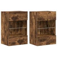 Wandkasten met LED-verlichting voor tv 2 st 40x30x60,5 cm gerookt eikenkleurig - thumbnail