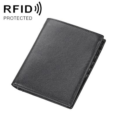 8235 Antimagnetic RFID Multi-function Crazy Horse Texture Leather Wallet Passport Bag (Black)