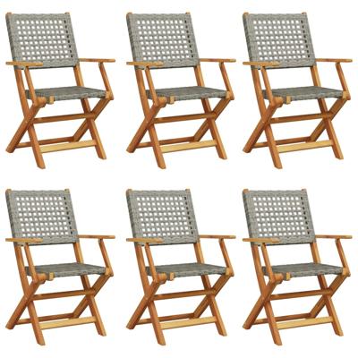Tuinstoelen 8 st inklapbaar poly rattan en massief hout grijs