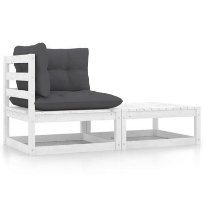 2-delige Loungeset met kussens massief grenenhout wit 2-delige Loungeset met kussens massief grenenhout wit