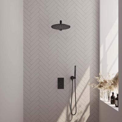 Mat Zwarte Thermostatische Inbouw Regendouche Set met 3-Weg Omstelling en Handdouche