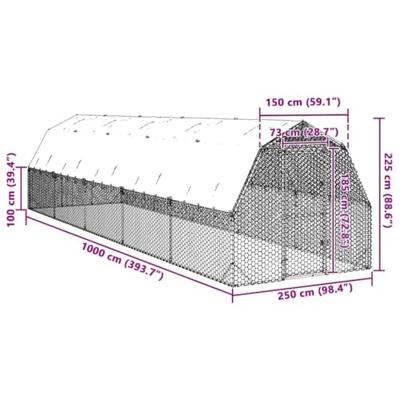 Kippenren met dak 2,5x10x2,25 m gegalvaniseerd staal