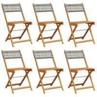 Tuinstoelen 6 st inklapbaar poly rattan en massief hout grijs - thumbnail