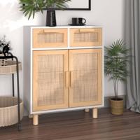 Dressoir 60x30x75 cm massief grenenhout en rattan wit - thumbnail