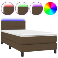 Boxspring met matras en LED stof donkerbruin 100x200 cm - thumbnail