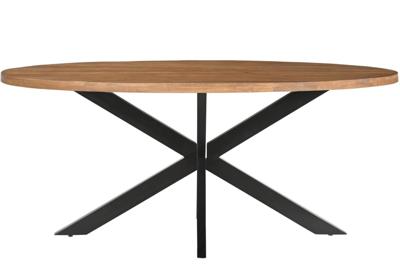 LivingFurn Ovale Eettafel 'Rocky' Mangohout en staal, 240 x 110cm