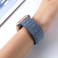 Denim nylon bandje - Donkerblauw - Geschikt voor Apple Watch 38mm / 40mm / 41mm / 42mm - thumbnail
