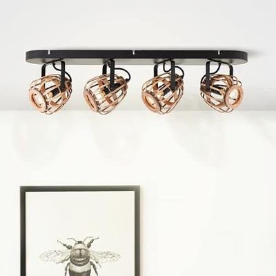 Brilliant Rotan plafondlampNikka 4-lichts zwart - 99616/76